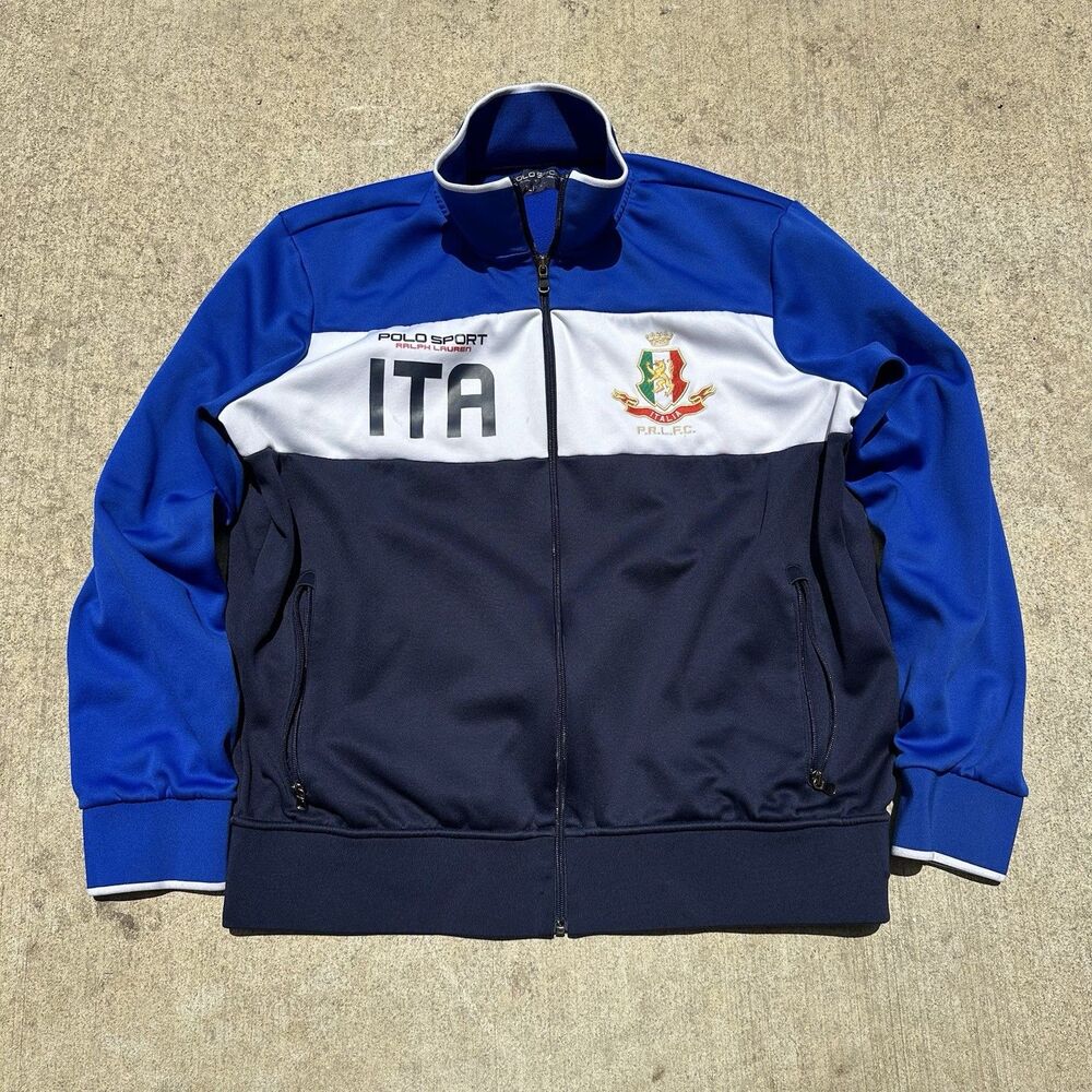 Polo Sport Jacket Mens XL Ralph Lauren Blue White Italia Track Italy Crest Lion
